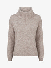 Pull uni en maille à col roulé - Taupe - 1