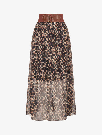 Jupe longue en voile imprimé cubes - Noir - 6