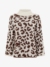 Pull léopard à col montant - Beige - 1