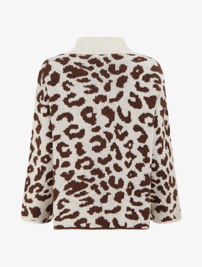 Pull léopard à col montant - Beige - 2