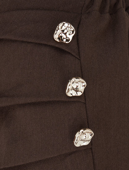 Pantalon ample taille haute et drapé - Marron - 3