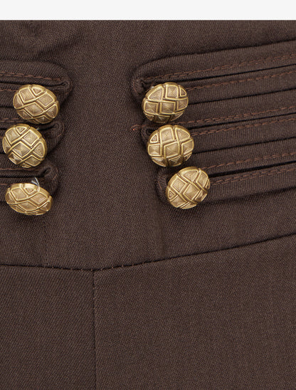 Pantalon élastiqué à boutons décoratifs - Marron - 3