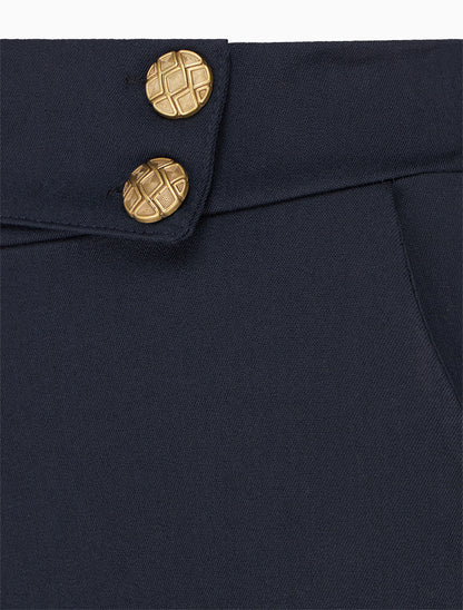 Pantalon ample taille haute élastiquée - Marine - 3