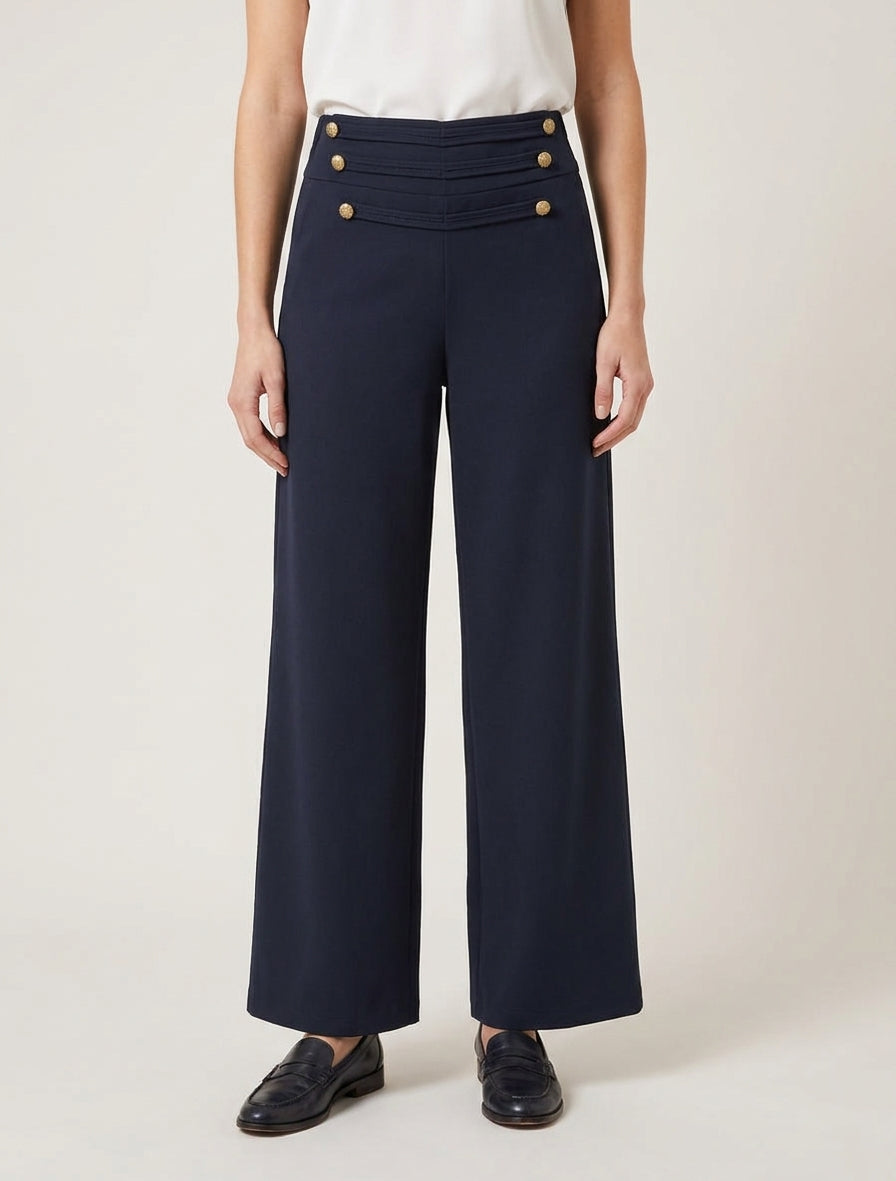 Broek met decoratieve knopen op de flap - Marine