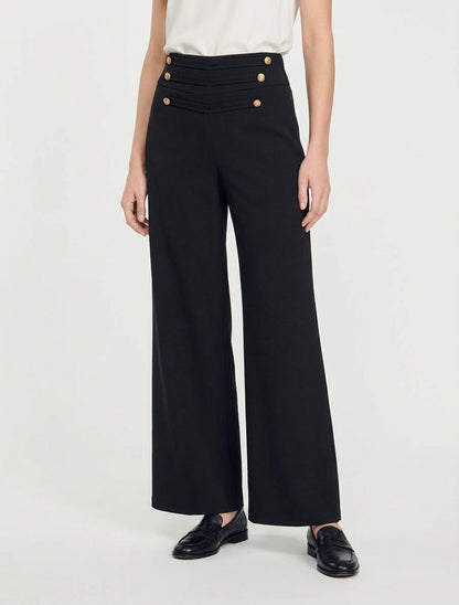 Broek met decoratieve knopen op de flap - Zwart