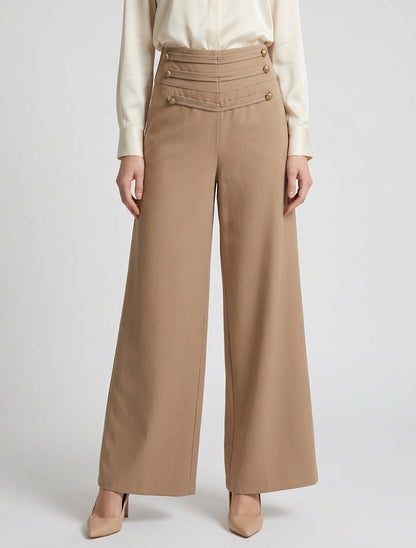 Broek met decoratieve knopen op de flap - Kameel