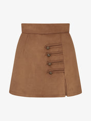 Jupe-short en suédine à boutons décoratifs - Camel - 1