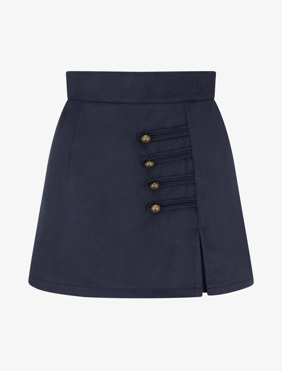 Jupe-short en suédine à boutons décoratifs - Marine - 1