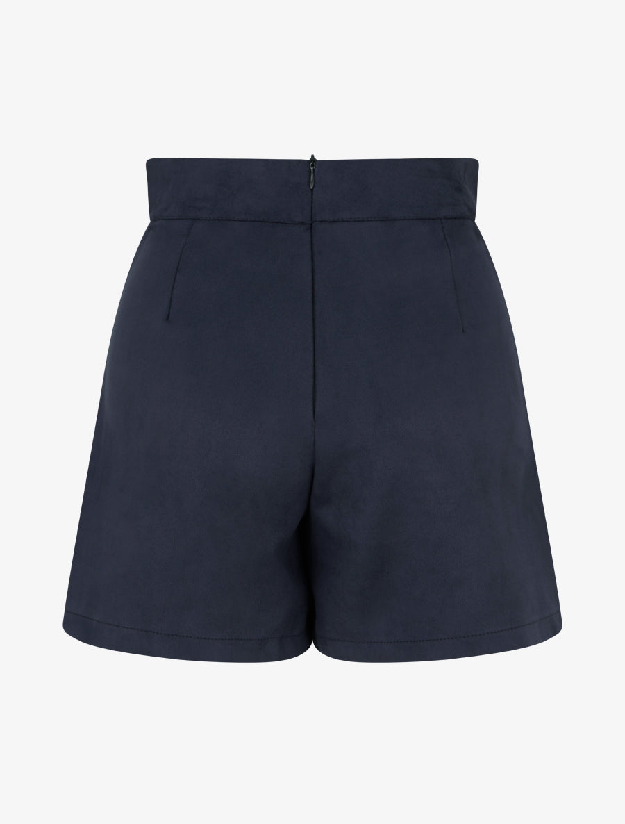Jupe-short en suédine à boutons décoratifs - Marine - 2