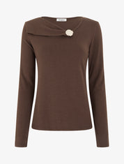 Pull fin à empiècement bijou - Marron - 1