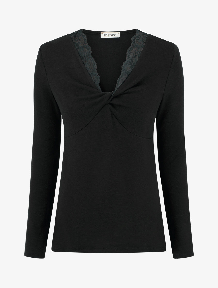 Pull fin à col noué - Noir - 1