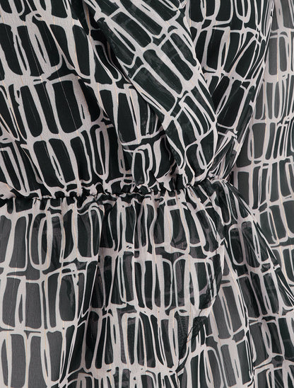 Blouse imprimée à col cache-coeur - Noir - 3
