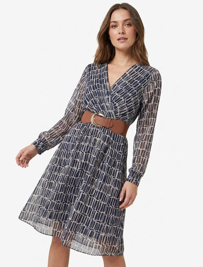 Elastische midi-jurk met grafische print - Marine