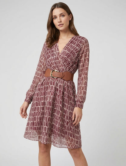 Elastische midi-jurk met grafische print - Bordeaux