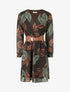Robe mi-longue élastiquée imprimé feuilles - Marron - 1