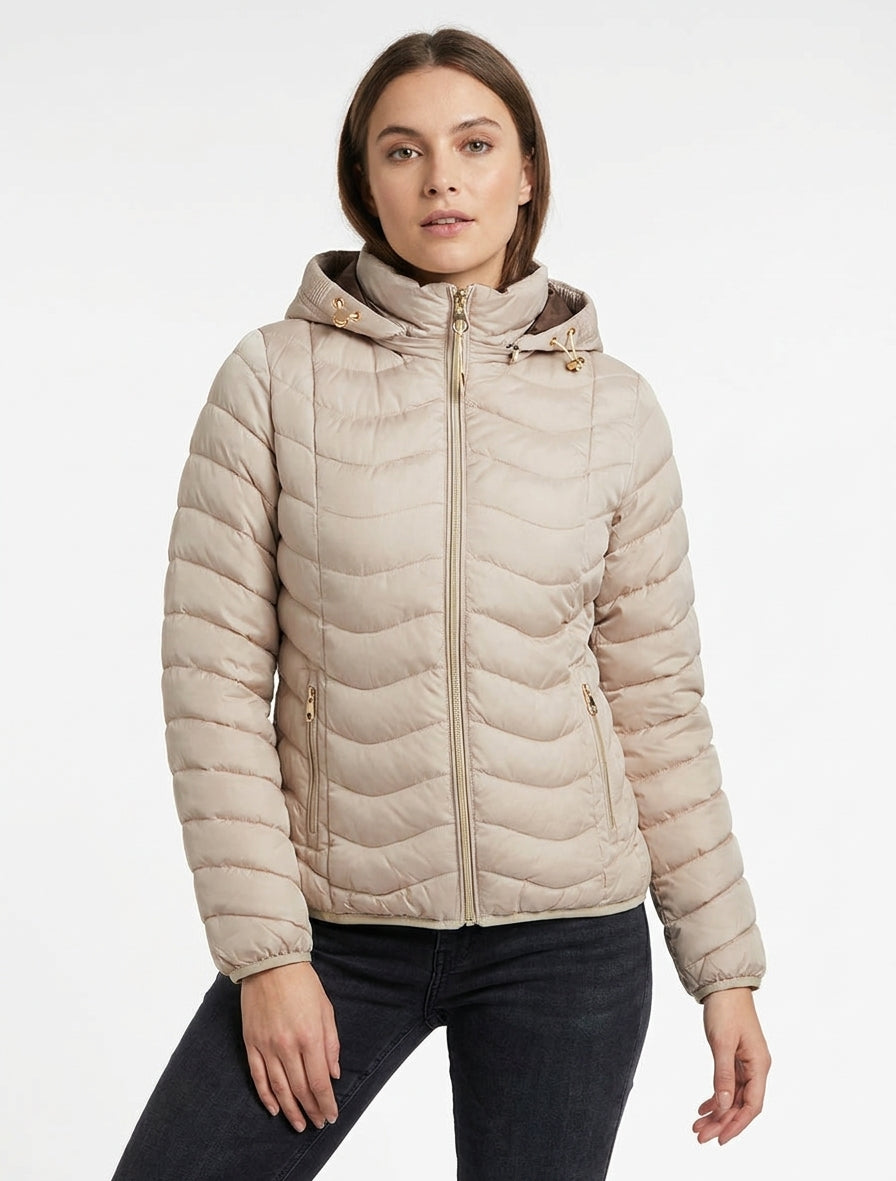 Getailleerde gewatteerde donsjas - Beige