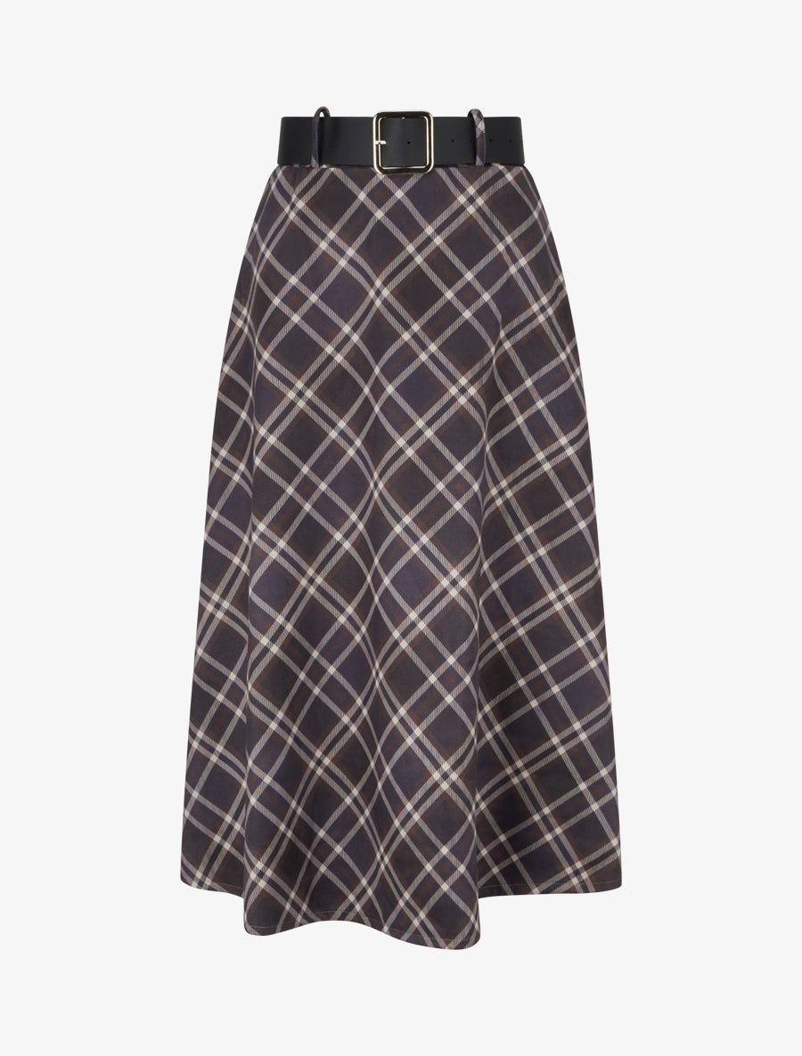 Jupe mi-longue imprimé tartan écossais - Marine - 1