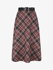 Jupe mi-longue imprimé tartan écossais - Bordeaux - 1