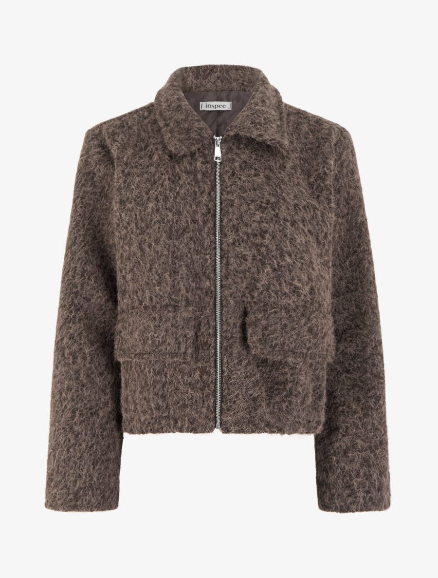 Veste coupe boule duveuteuse - Marron - 1