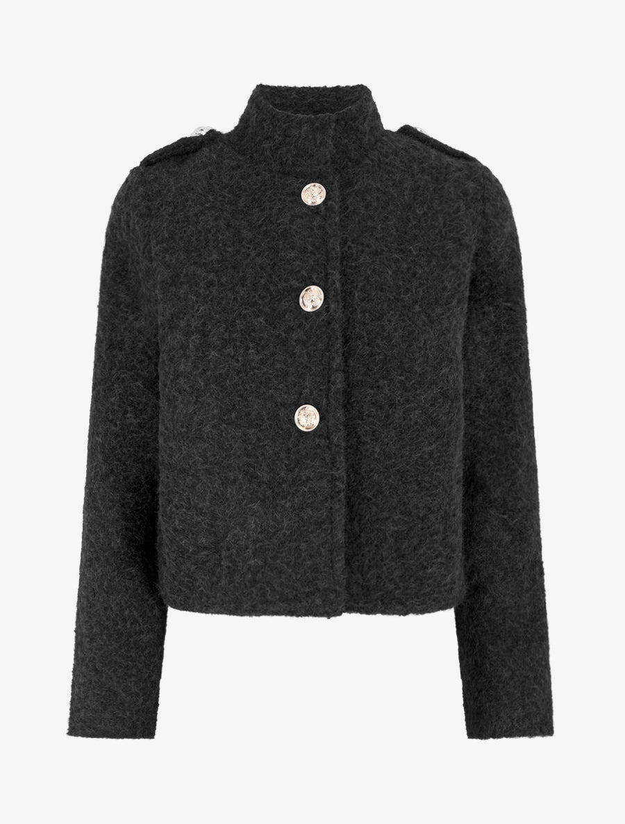Veste courte duveuteuse et zippée - Noir - 1