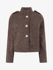 Veste courte duveuteuse et zippée - Marron - 1