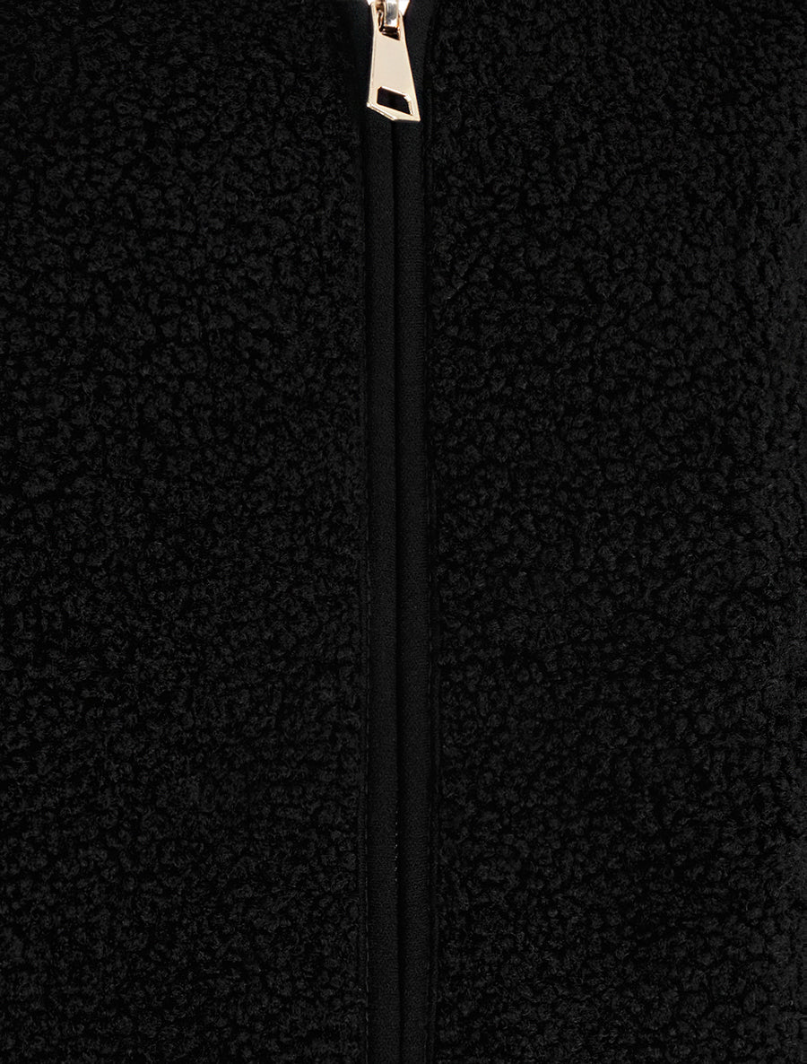 Veste zippée à capuche effet laine bouclée - Noir - 3