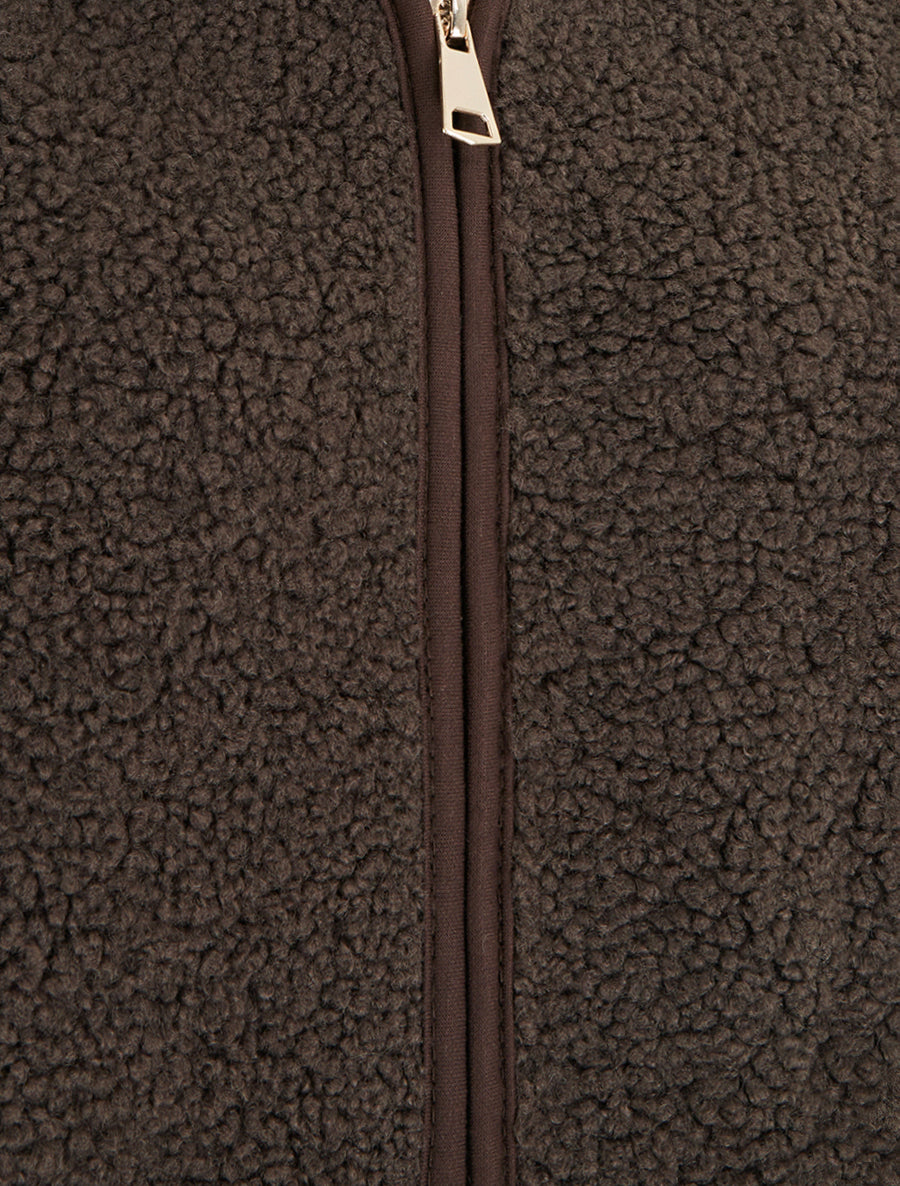 Veste zippée à capuche effet laine bouclée - Marron chocolat - 3