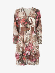 Robe à basque imprimé tropical - Beige - 5