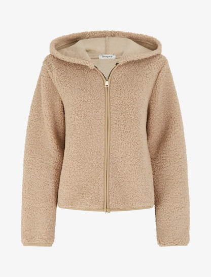 Veste zippée à capuche effet laine bouclée - Beige - 1