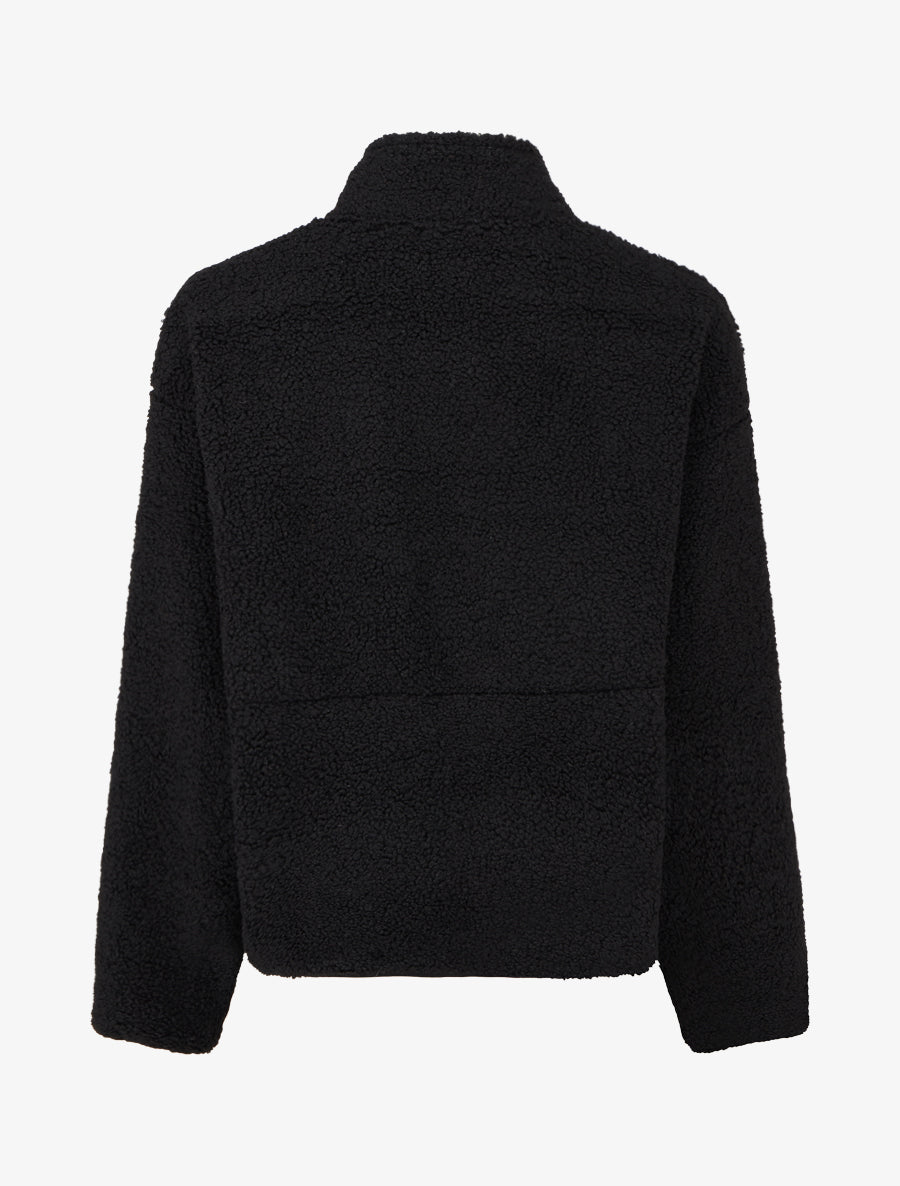 Veste effet laine bouclée à col montant - Noir - 2