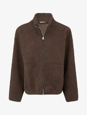 Veste effet laine bouclée à col montant - Marron - 1
