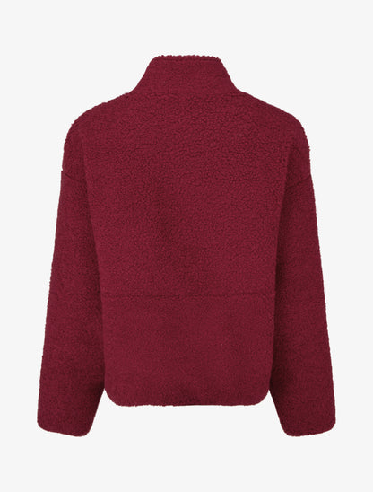 Veste effet laine bouclée à col montant - Rouge - 2