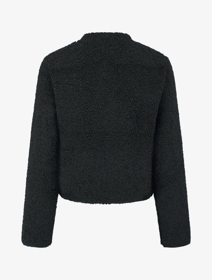 Veste effet laine bouclée style officier - Noir - 2