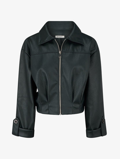 Blouson court en simili - Noir - 1