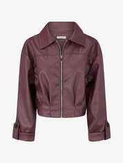 Blouson court en simili - Lie de vin - 1