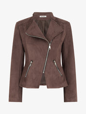 Veste style perfecto en suédine - Chocolat - 1