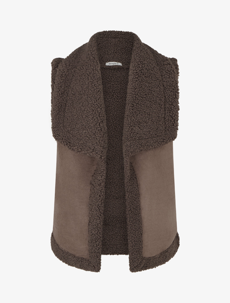Blouson sans manches effet peau de mouton - Marron - 1