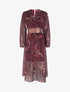 Robe longue imprimé feuilles à rayures irisées - Lie de vin - 1
