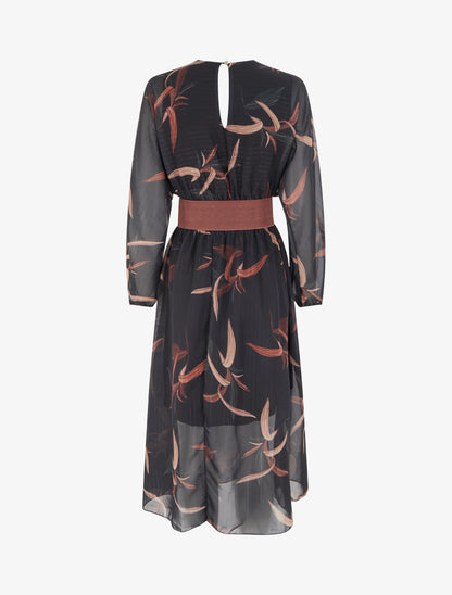 Robe longue imprimé feuilles à rayures irisées - Noir - 2
