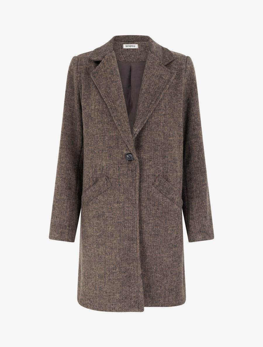 Manteau boutonné imprimé chevron - Marron - 1
