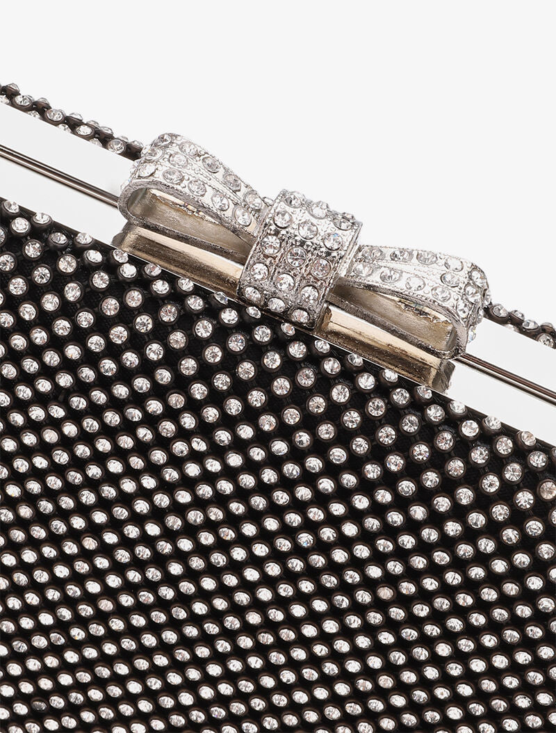 Minaudière rectangulaire à fermoir noeud et strass - Noir - 4