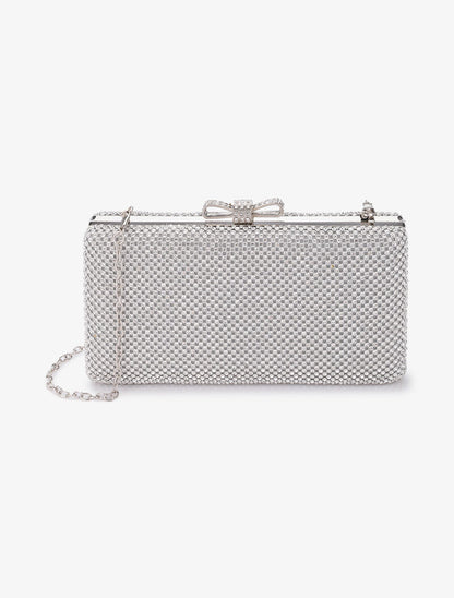 Minaudière rectangulaire à fermoir noeud et strass - Argent - 1