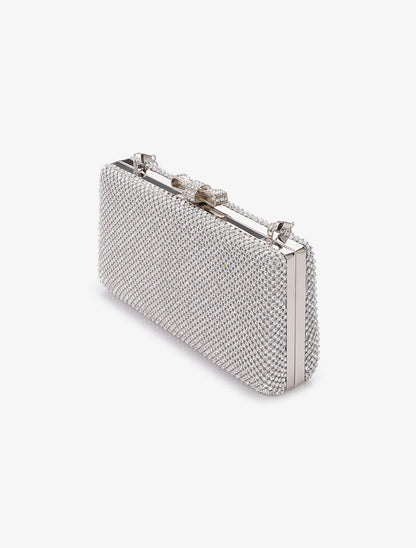 Minaudière rectangulaire à fermoir noeud et strass - Argent - 2