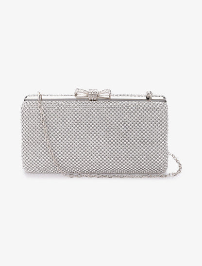 Minaudière rectangulaire à fermoir noeud et strass - Argent - 3
