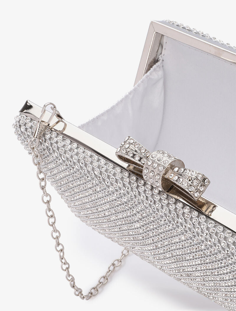 Minaudière rectangulaire à fermoir noeud et strass - Argent - 4