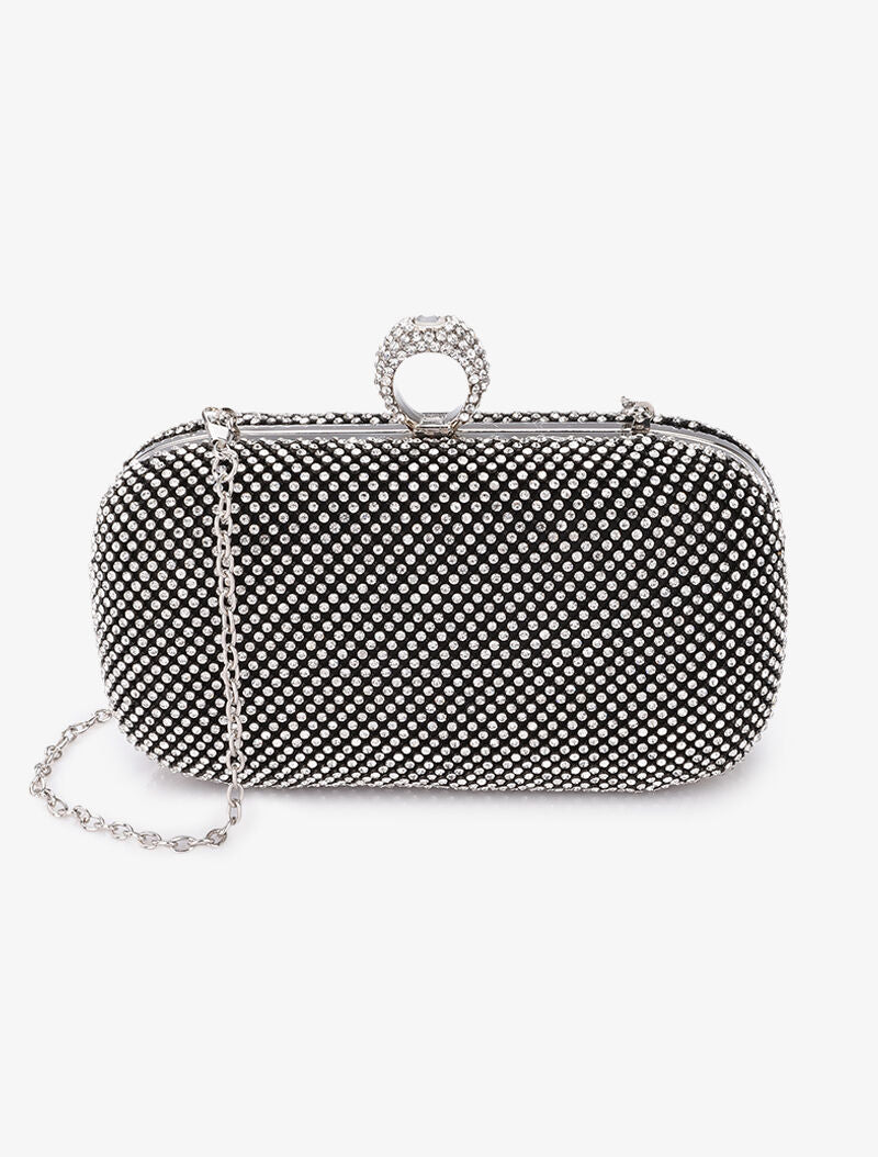 Minaudière à bords arrondis et strass - Noir - 1