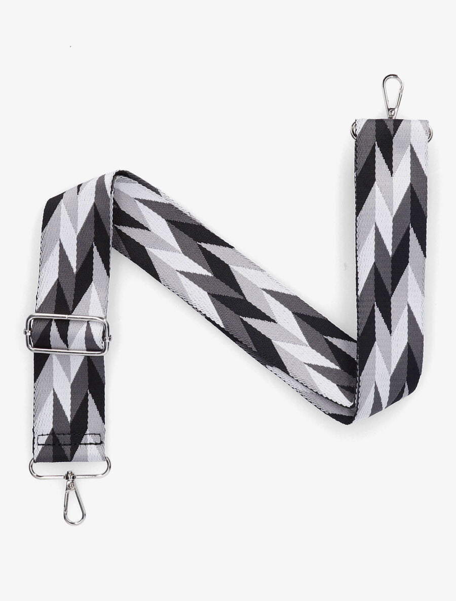 Bandoulière réglable en tissu motif géométrique - Noir - 1