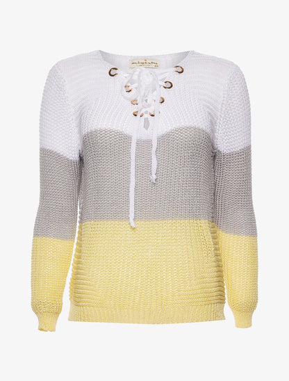 Pull tricolore à corsage - jaune - 1