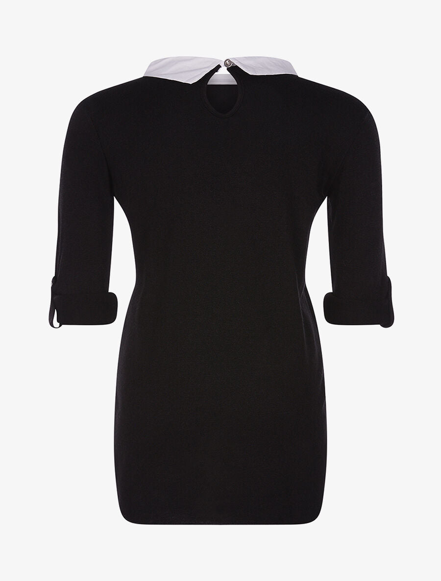 Pull doux col chemise - noir - 2