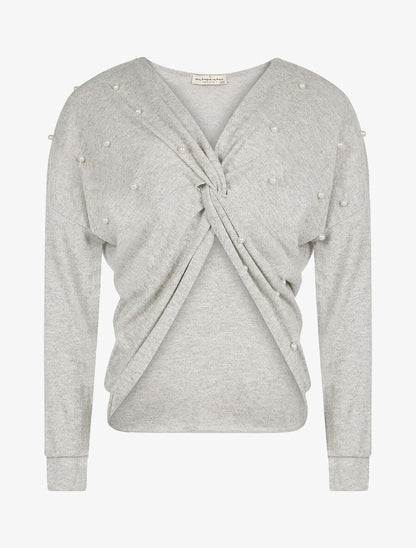 Pull perlé avant croisé - gris - 1
